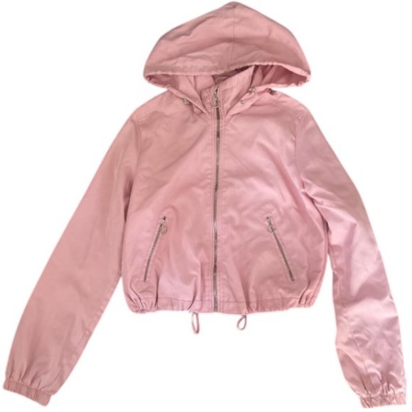 Bershka flamingo pink zip hoodie windbreaker jacket size L - Picture 2 of 5